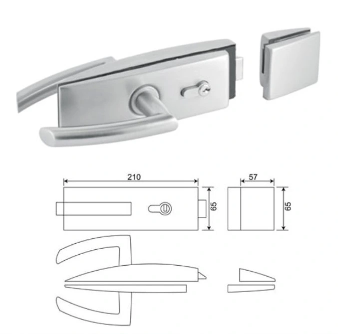 Stainless Steel Commercial Office Sliding Tempered Aluminum Central Glass Door Handle Lock