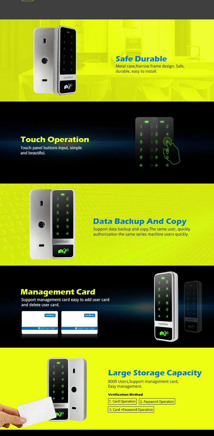 Standalone Management Card Metal Shell Touch Screen RFID Door Access Control Keypad with 1 Reader