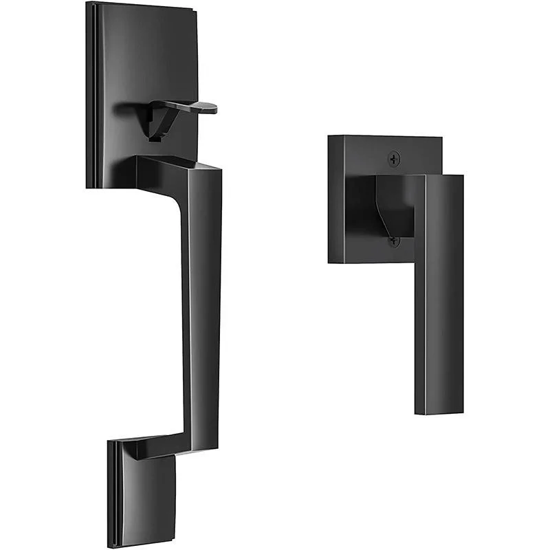 Matt Black Handleset Entry Door Handle Lock Square Single Cylinder Gripset Lower Handle Can Be Used with Smart Locks