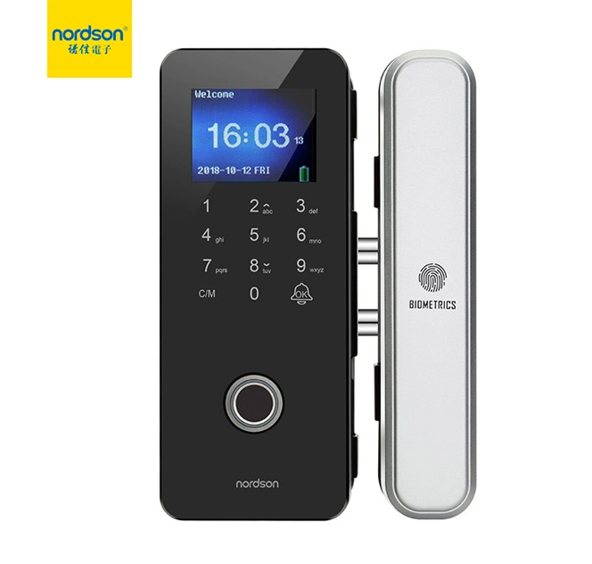 New Designed Mobile Control Security Access Control Fingerprint Password Smart Card Hotel Lock for Frameless Single or Double Glass Door