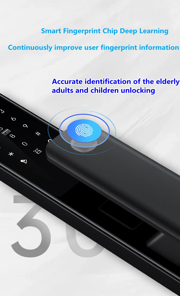 Waterproof Biometric Fingerprint Home Porte En Bois 3D Face Recognition Camera Smart Lock for Front Door WiFi Zigbee Wood