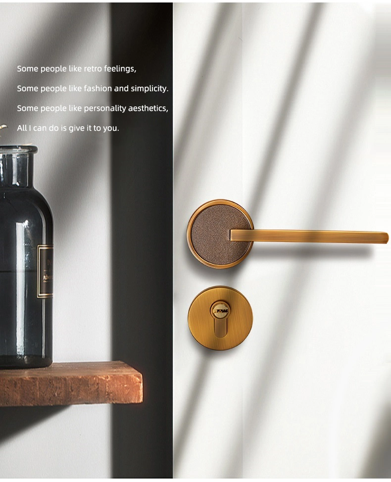 Classic Zinc Alloy American Style Inside Yellow Bronze Split Set Interior Door Handle with Key Set Silent Lock
