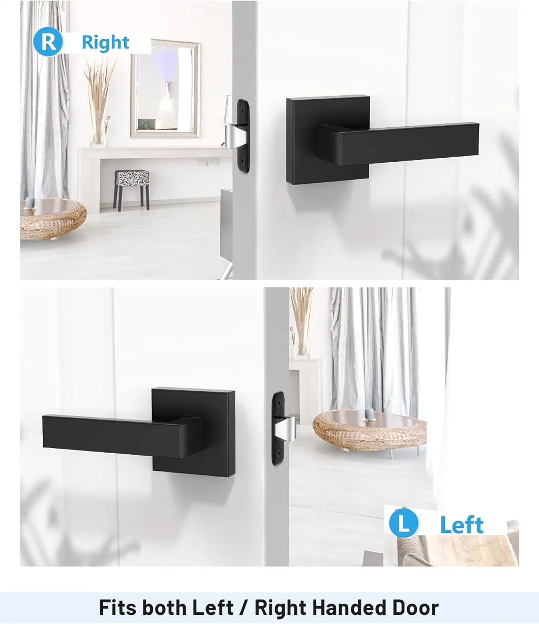 Passage Door Handle Matte Black Closet Hallway Door Lever Set Interior Reversible for Right &amp; Left Door