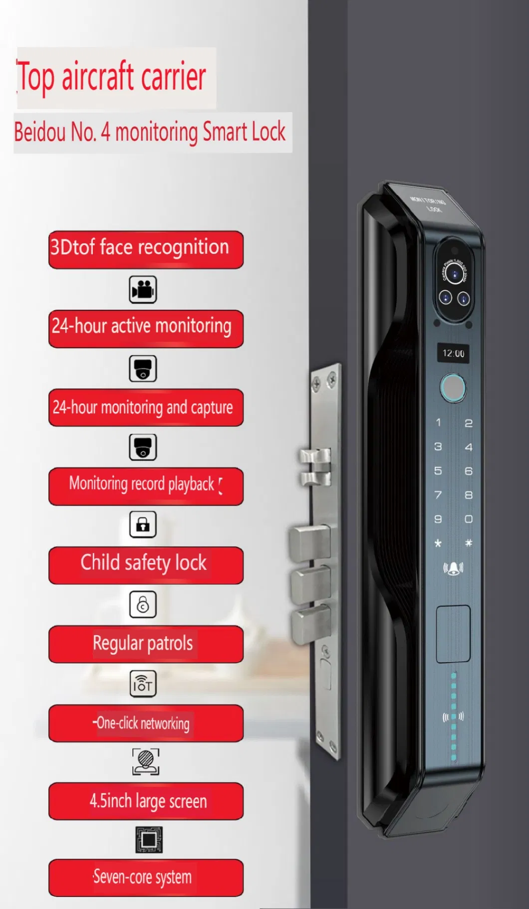 Facial Recognition Intelligent Lock, Fully Automatic Household Electronic Password Lock, Remote Monitoring and Intercom