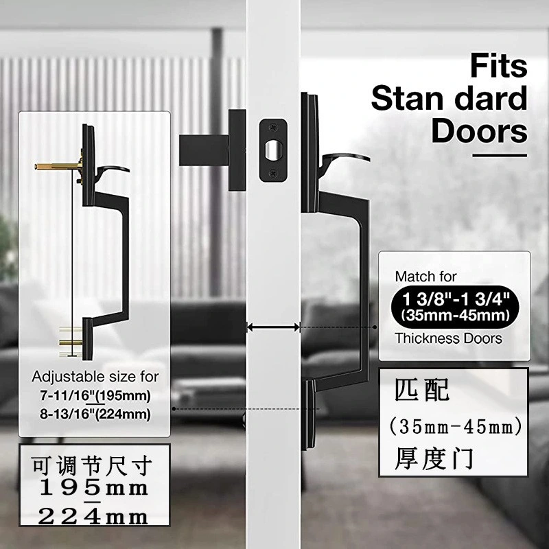 Matt Black Handleset Entry Door Handle Lock Square Single Cylinder Gripset Lower Handle Can Be Used with Smart Locks