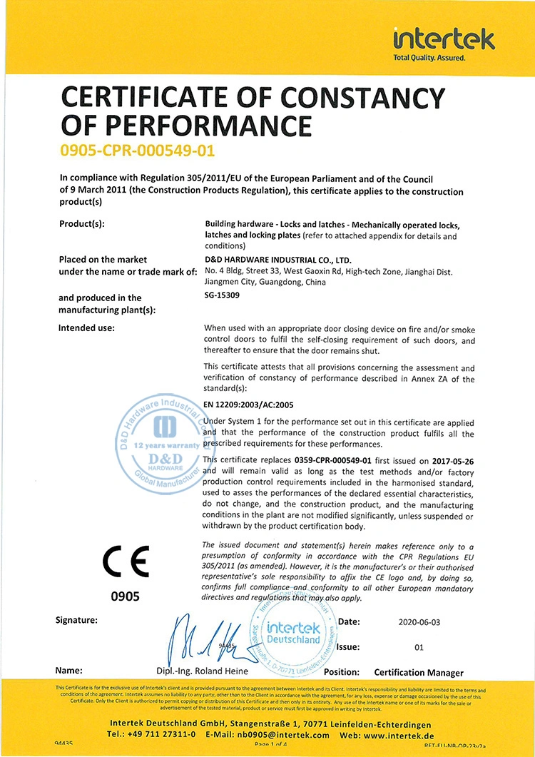 Wooden Door Lock Types with CE Certification SS304 Door Fitting