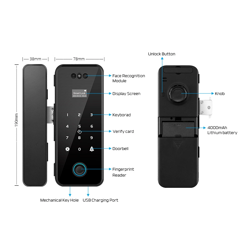 3D Facial Recognition Office Electronic Smart Fingerprint Lock for Sliding Door