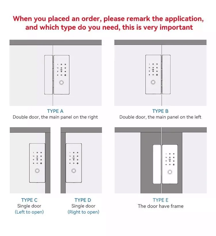 OEM/ODM Safety Aluminum Sliding Glass Lock Frameless Door Smart Fingerprint Face Recognition Door Lock