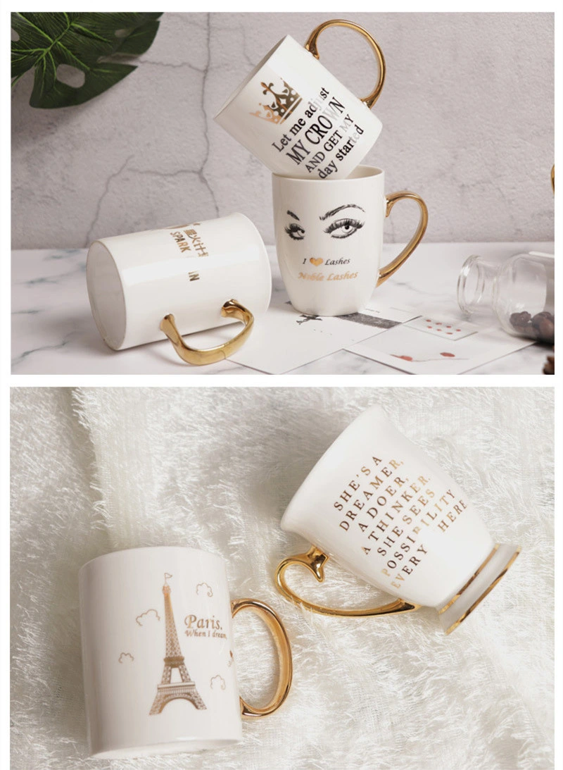 Manufacturers Direct Tracing Golden Handle Ceramic Cup Wholesale Hot Gold Handle with Hand Gift Mug