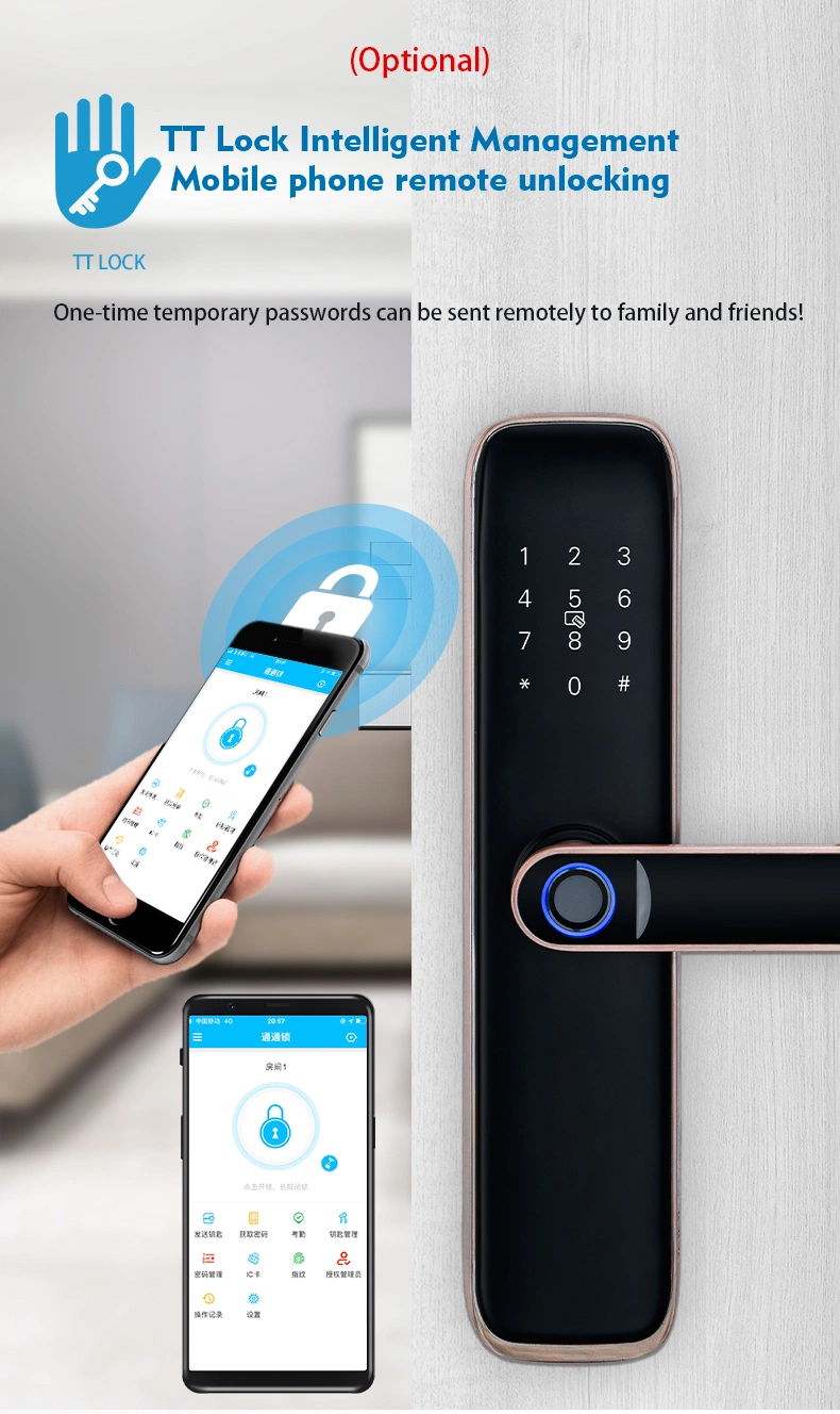 High Security Key Fingerprint Password Semi-Automatic Electronic Handle Tuya Ttlock WiFi Bedroom Office Apartment Hotel Smart Lock