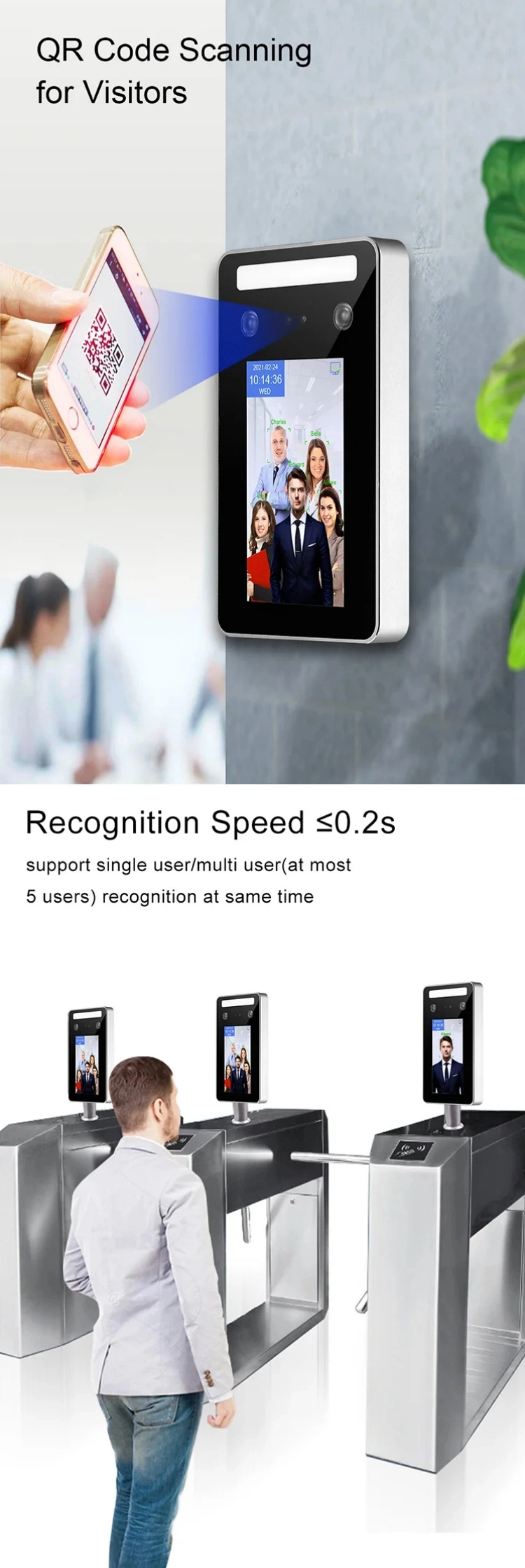 5 Inch Free Software Sdk Facial Recognition Door Access Control System