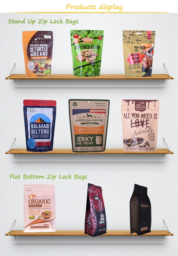 Custom Printed Ziplock Stand up Pouch Biodegradable Bags Kraft Paper Bag Window Design