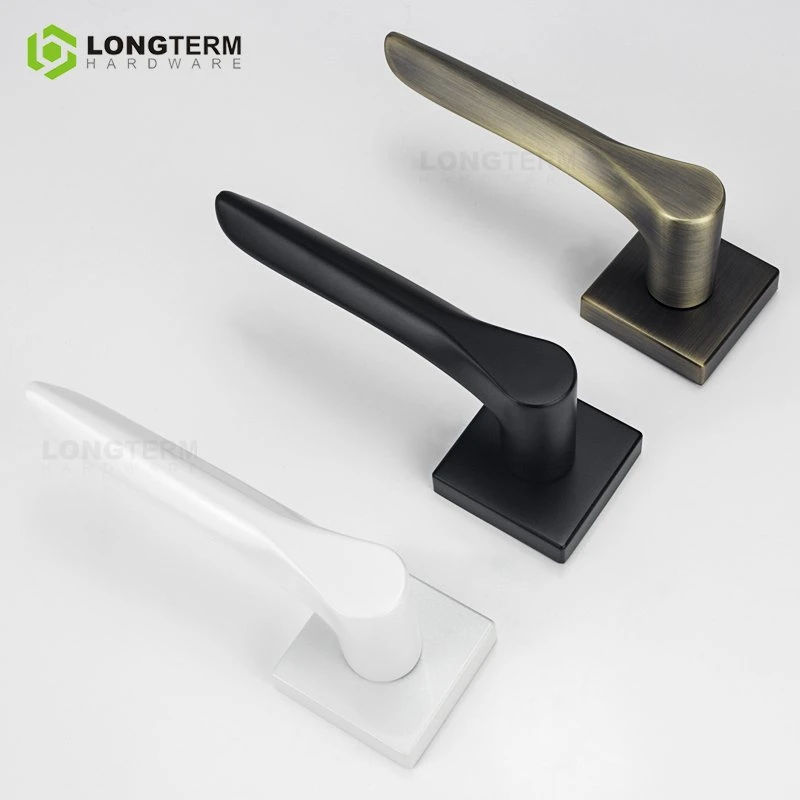 Zinc Alloy Square Rosette Modern Design Interior Door Lever Handle Sets