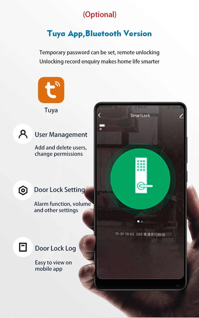 High Security Key Fingerprint Password Semi-Automatic Electronic Handle Tuya Ttlock WiFi Bedroom Office Apartment Hotel Smart Lock