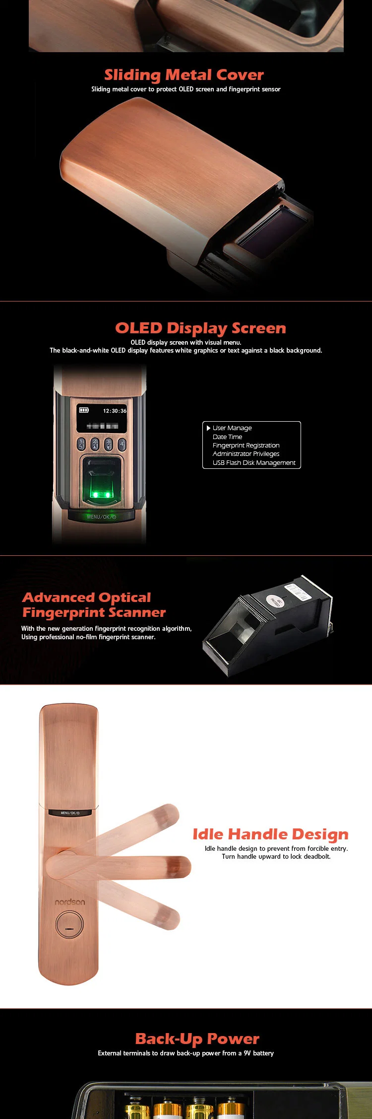 New Design Security Apartment/Home/Hotel Electronic Fingerprint Smart Enabled Keyless Cylinder Door Lock