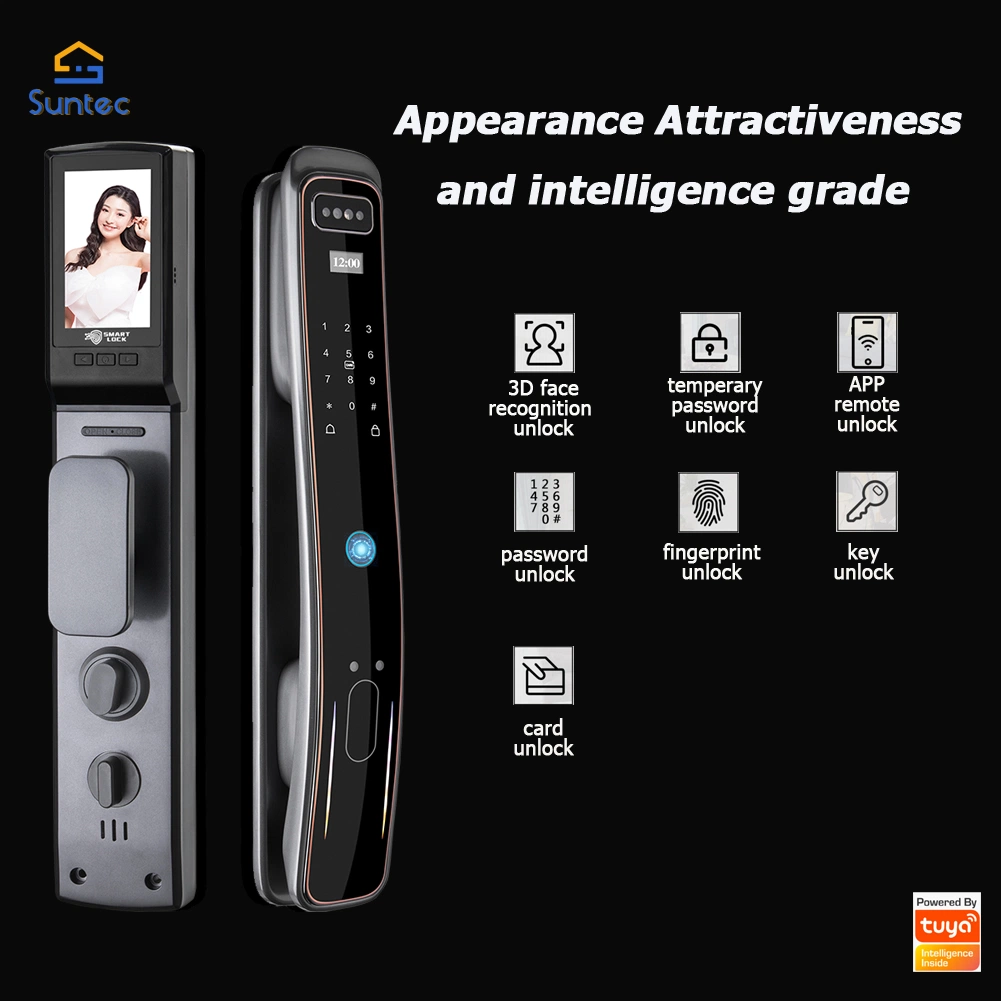 Tuya Smart Intelligent Lock Sliding Digital Door Lock 3D Facial Face Scan Recognition Door Lock Automatic Unlocking Fingerprint Door Lock