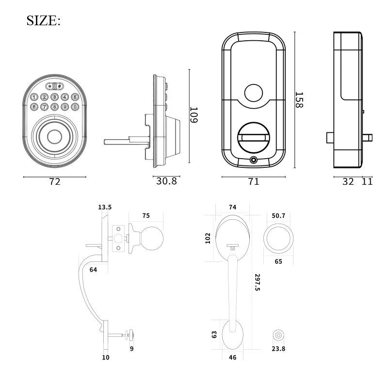 Tuya APP Fingerprint Entrance Lock for 35-45mm Door Thickness