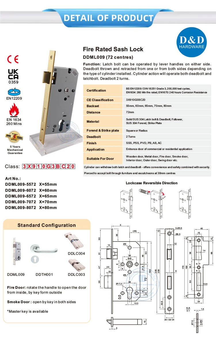 Wooden Door Lock Types with CE Certification SS304 Door Fitting