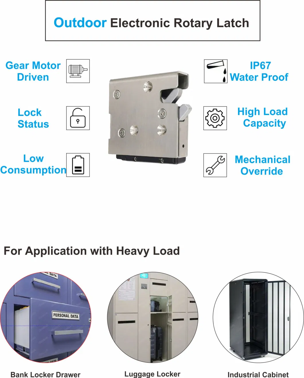 Weatherproof IP67 Electronic Rotary Latch Lock for Outdoor Cabinets and Medical Refrigerator