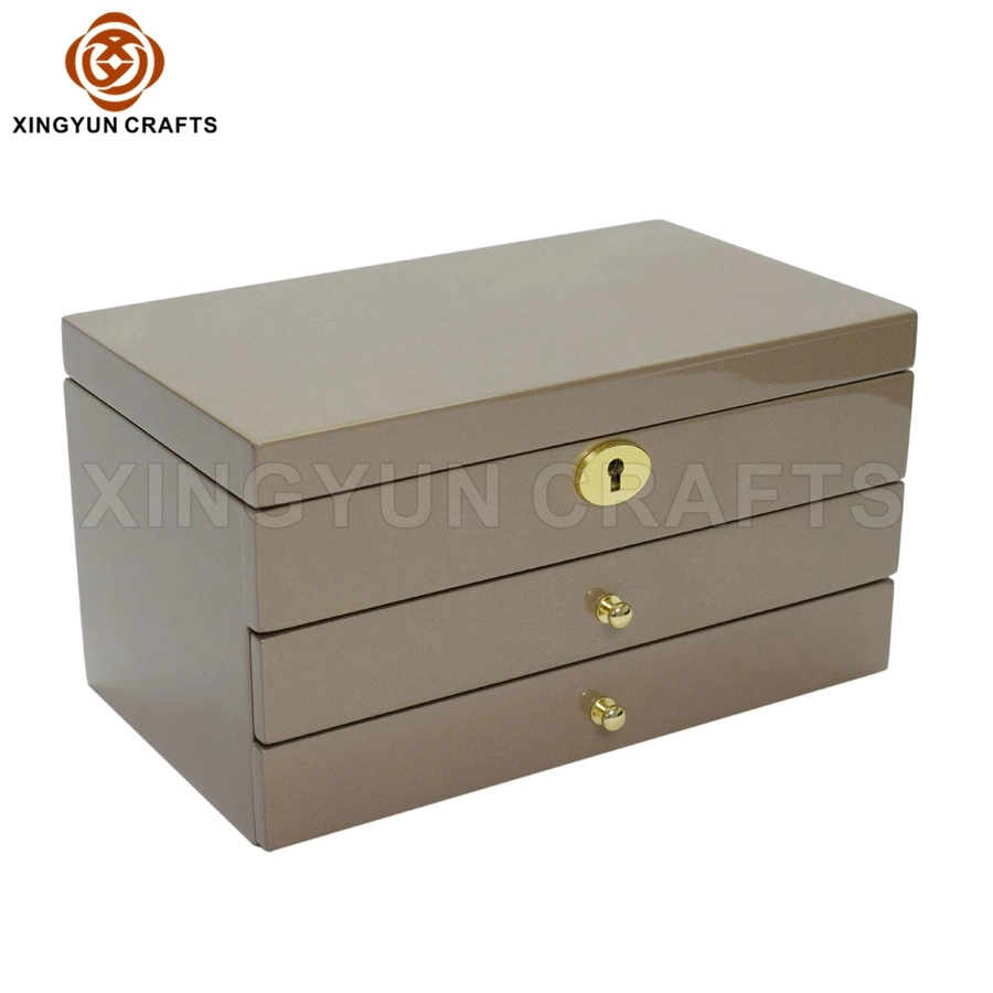 Custom High Quality Double Door Style Box Wooden Jewelry Packaging Gift Box with Golden Lock