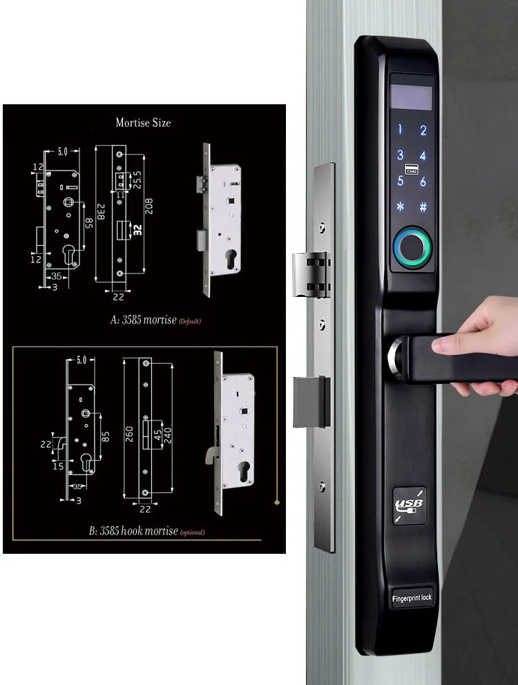 Ttlock APP Fingerprint Aluminum Door Smart Lock with 3585 European Standard Mortise Digital Smart Door Lock for Aluminum Door UPVC Door Sliding Doors Lock Smart