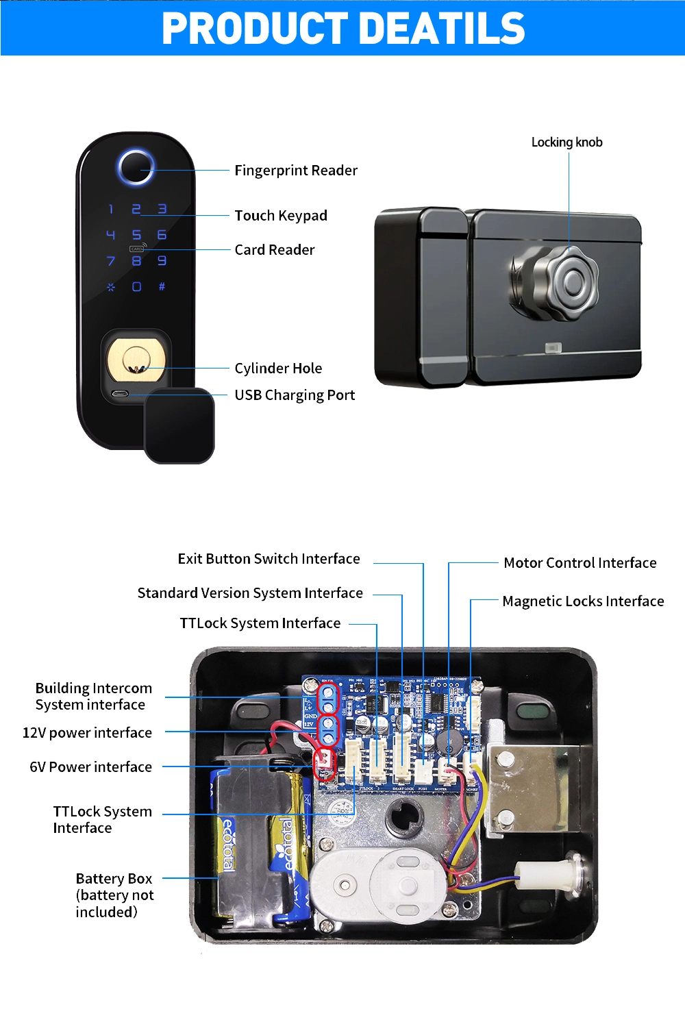 Waterproof Outdoor Fingerprint Lock Ttlock Smart WiFi Gate Door Rim Lock Remote Control