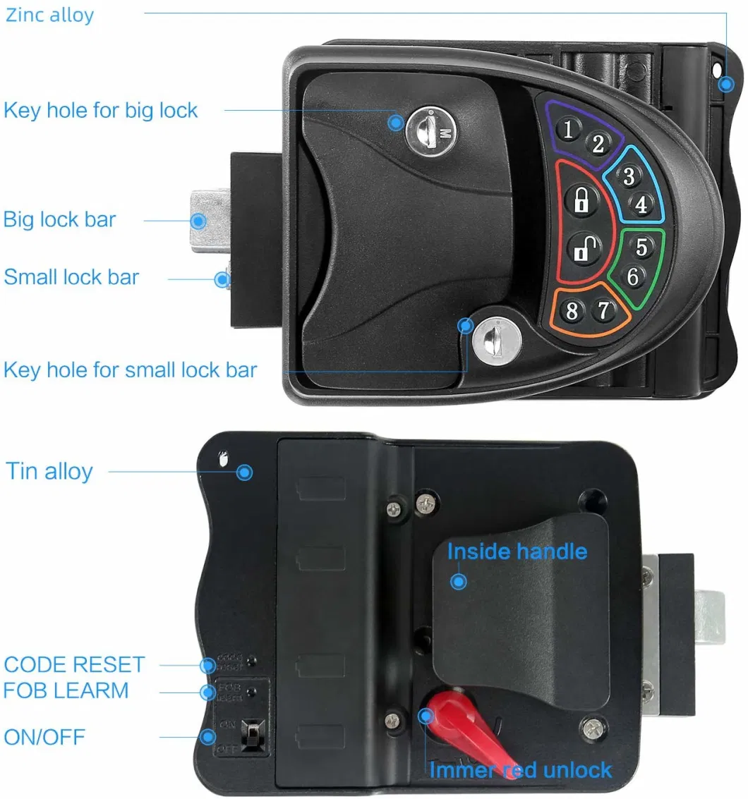Zinc Alloy RV Keyless Entry Door Lock Latch Handle Knob Deadbolt for Trailer Caravan Camper with Keypad &amp; Fob 20m Wireless Remote Control