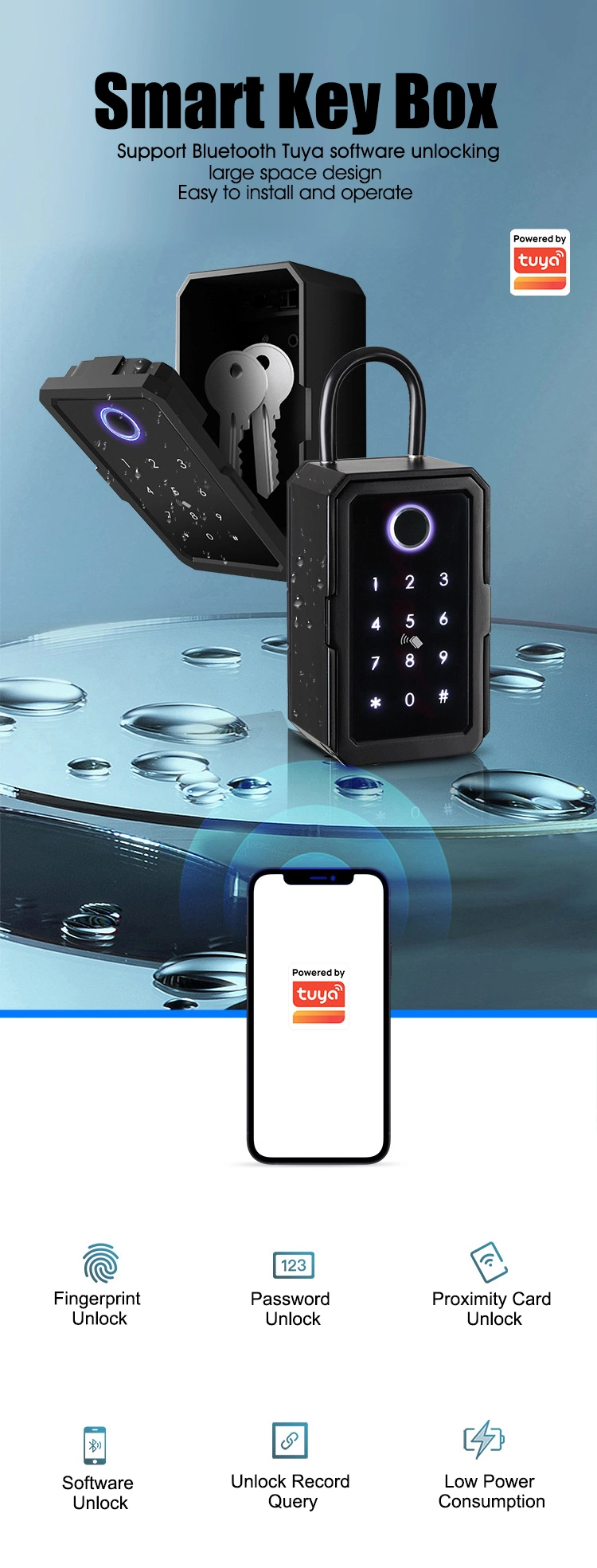 Tuya Digital Key Lock Box Weatherproof Outdoor Safe Wall Keybox Fingerprint IC Card Password Lock Home Smart Key Box