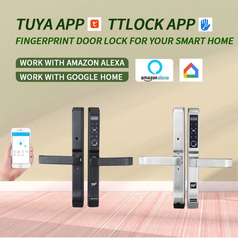 Ttlock APP Fingerprint Aluminum Door Smart Lock with 3585 European Standard Mortise Digital Smart Door Lock for Aluminum Door UPVC Door Sliding Doors Lock Smart