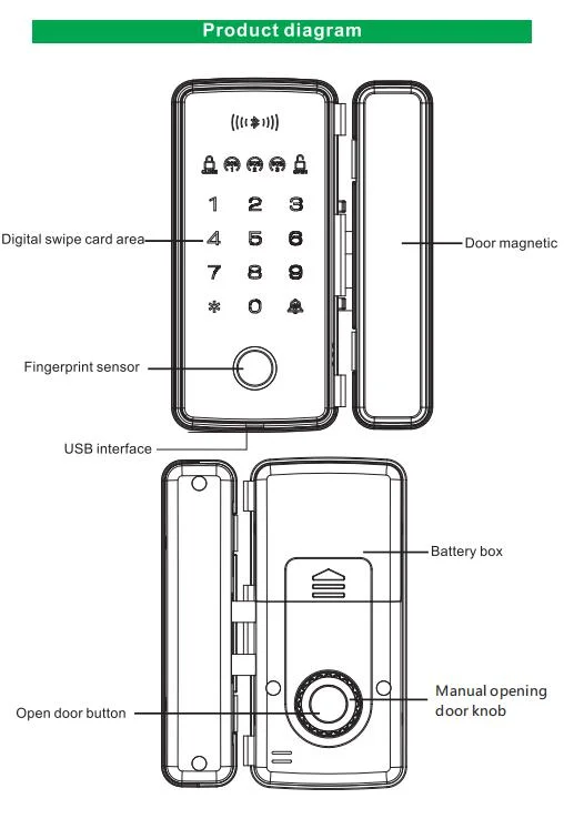 OEM/ODM Safety Aluminum Sliding Glass Lock Frameless Door Smart Fingerprint Face Recognition Door Lock