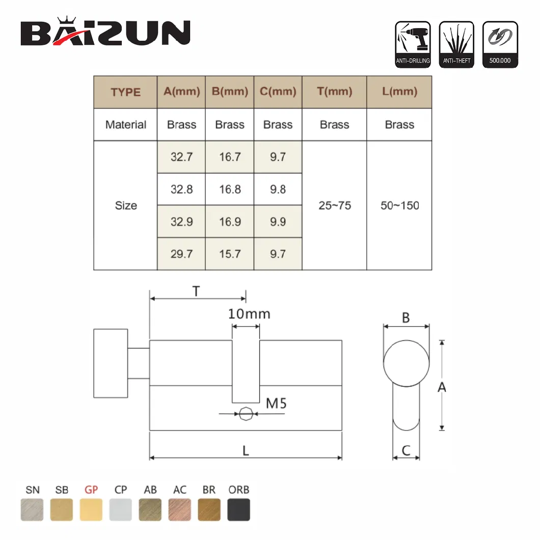 High Security Customized Door Cylinder Lock for House Security with Normal Key