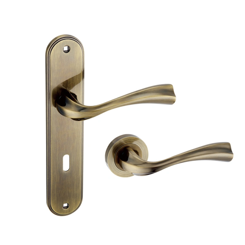 Wooden Door Lock Hardware Aluminum Zinc Alloy Door Pull Lever Handle with Plate