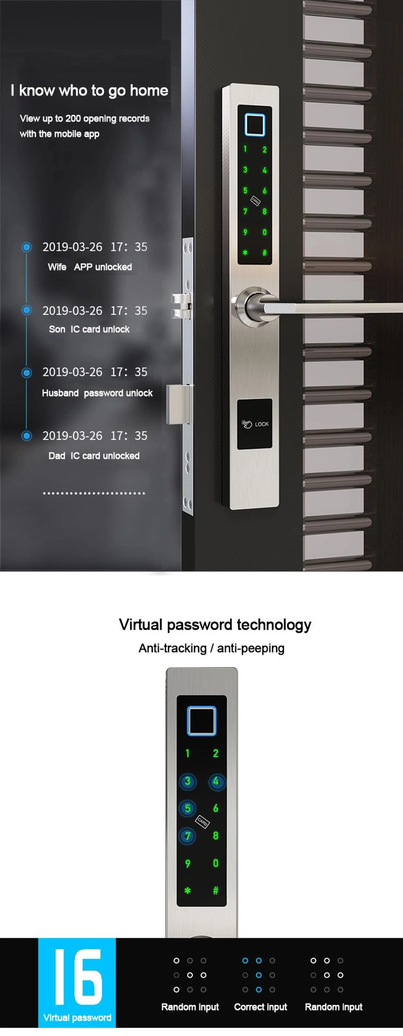 Ttlock APP Smart Lock Fingerprint Aluminum Glass Door Smart Lock Digital Door Lock Electronic Lock with Passcode Card Remote Unlocking for Sliding Doors