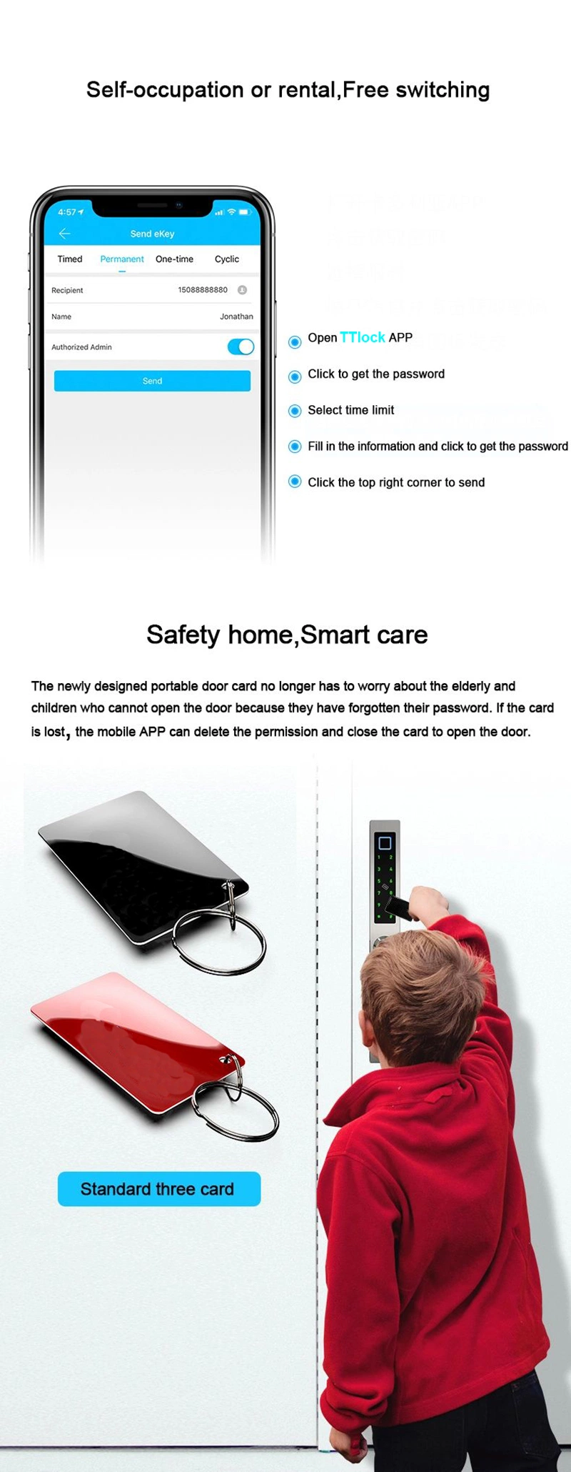 Ttlock APP Smart Lock Fingerprint Aluminum Glass Door Smart Lock Digital Door Lock Electronic Lock with Passcode Card Remote Unlocking for Sliding Doors