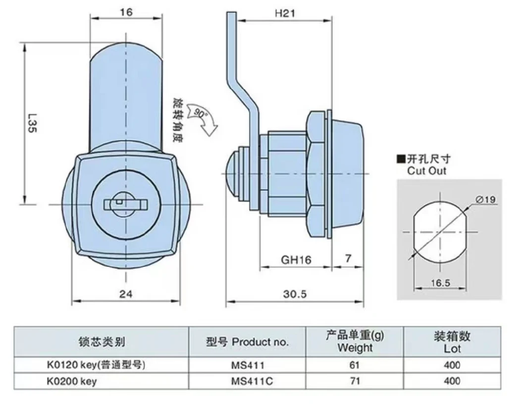 Tubular Mini Metal Wing Knob Cam Latch Quarter Turn Cylinder Cam Lock Zinc Alloy Machinery Cabinet Lock Hengzhu Ms411 Quick Moun