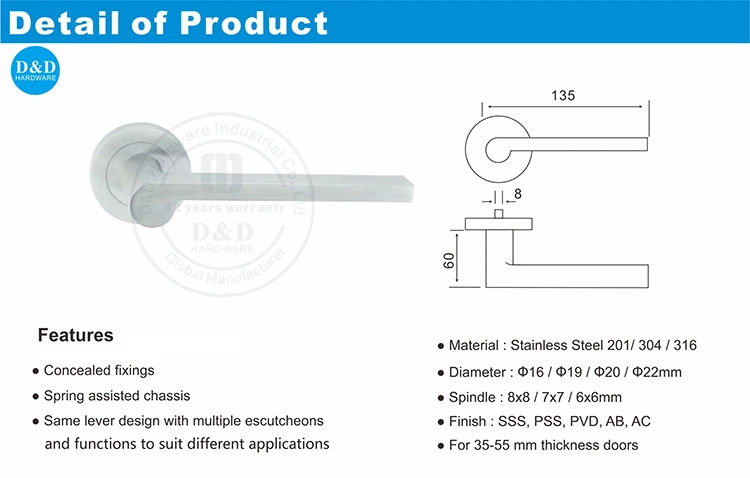 Stainless Steel Hardware Accessories Lever Door Handle for Front Door