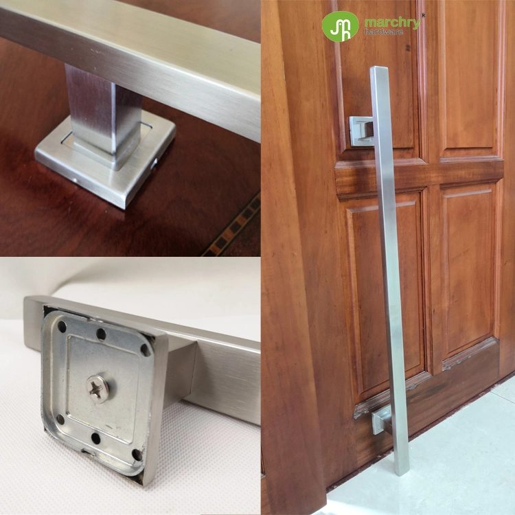 Basic Customization 304 Stainless Steel Square Rosette Wooden Door Long Pull Handle for Commercial Door