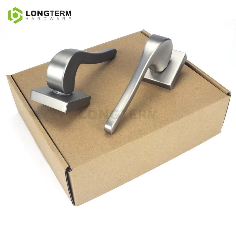 Zinc Alloy Modern Unique Lever Full Door Handle Set on Square Rosette