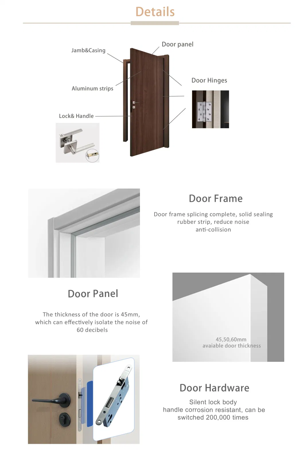 Custom Villa Wood Entrance Front Pivot Main Door with Smart Door Lock