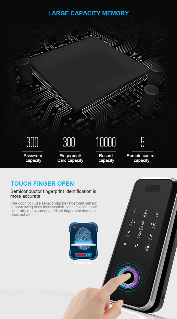 F8200 No Holes Biometric Fingerprint Password Electronic Smart Door Lock for Office Swing and Sliding Glass Door