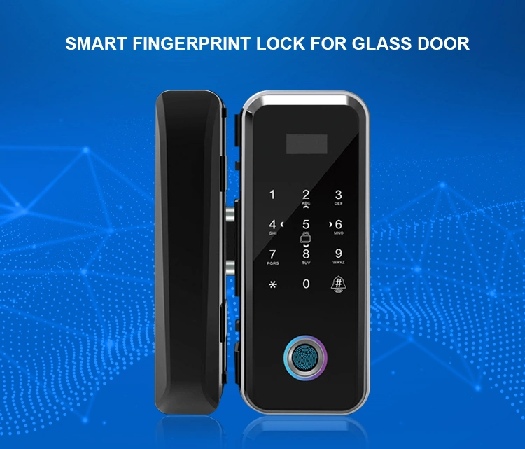 F8200 No Holes Biometric Fingerprint Password Electronic Smart Door Lock for Office Swing and Sliding Glass Door