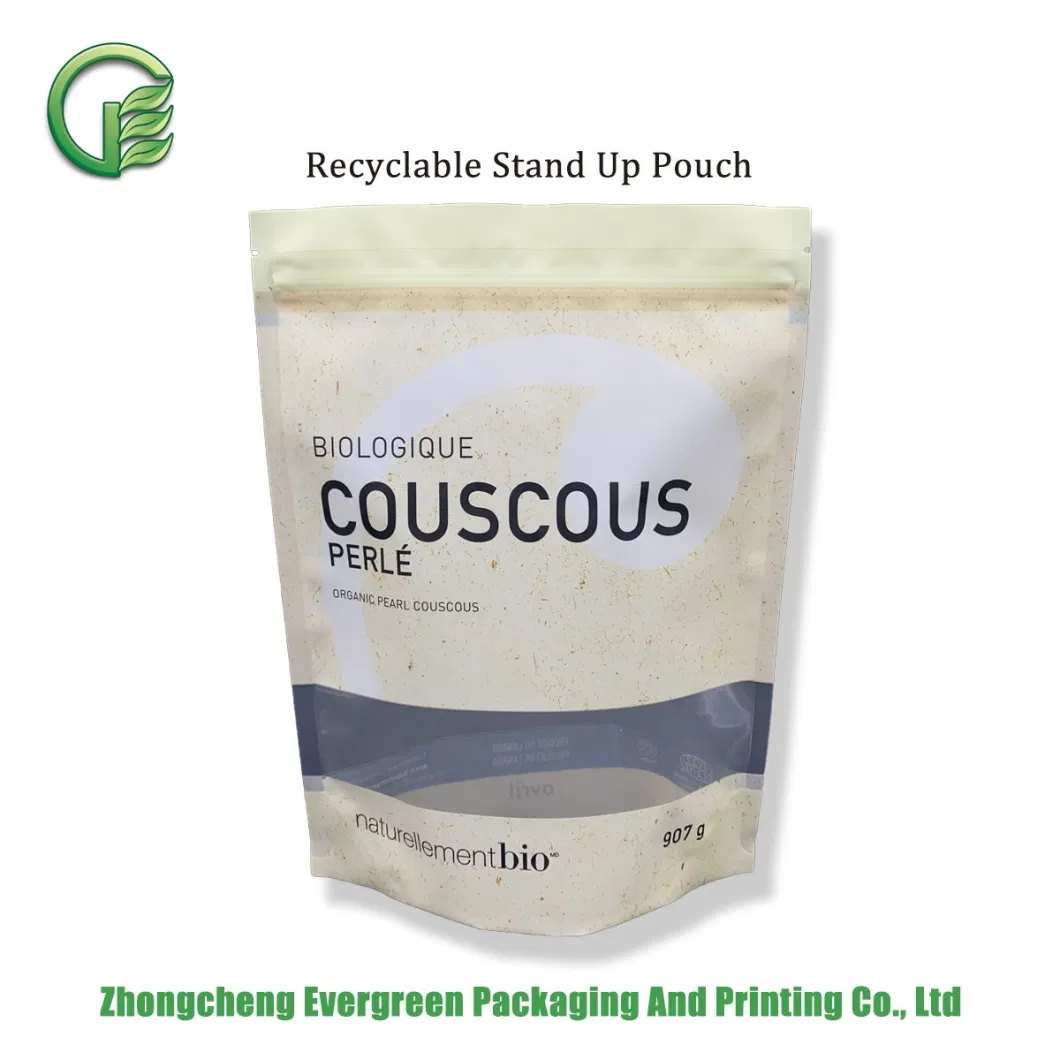 Eco Friendly Laminated Plastic Flexible Packaging Ziplock Stand up Doypack Grain Pouch High Barrier PE Food Grade Recyclable Packaging Bag