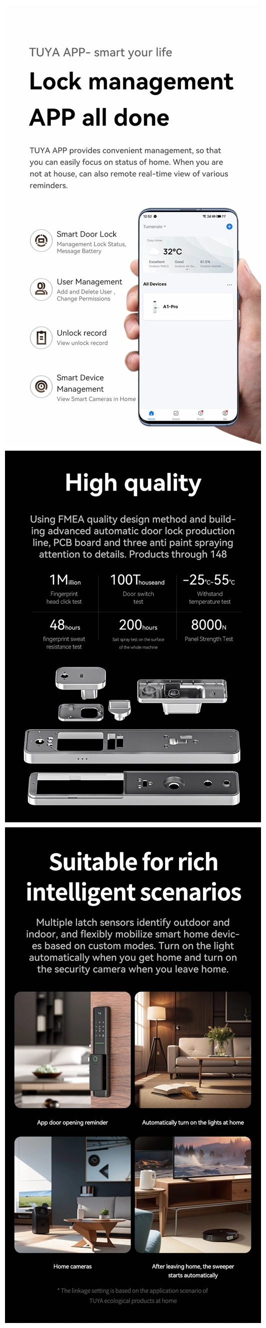 OEM Lock Manufacturer WiFi Tuya APP Remote Unlock Fingerprint Smart Wooden Digital Smart Life Door Lock with Camera