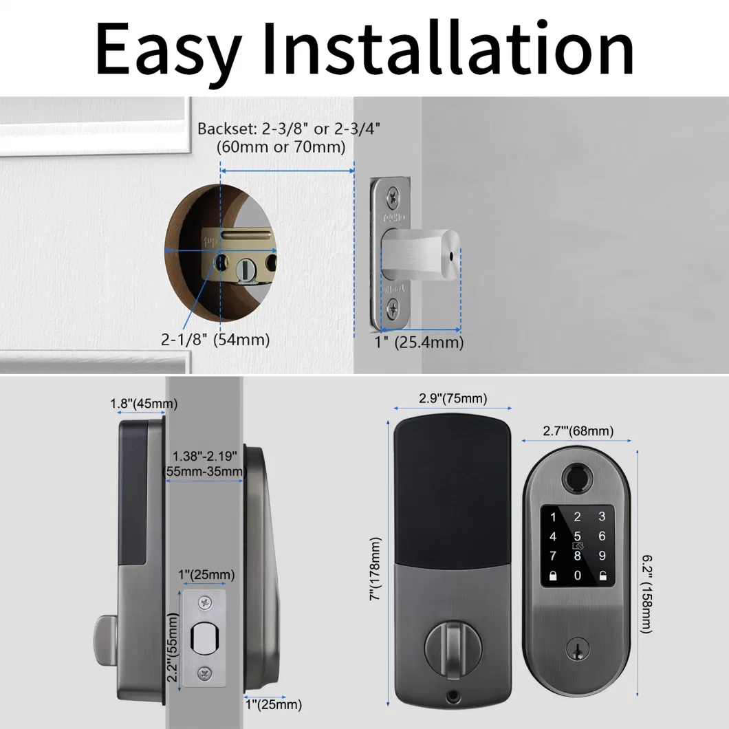 Keyless Entry Door Lock for Front Door, Electronic Door Lock with Biometric Fingerprint, APP, IC Cards, Auto Lock, Finger Print Lock on Door for Home, Apartment