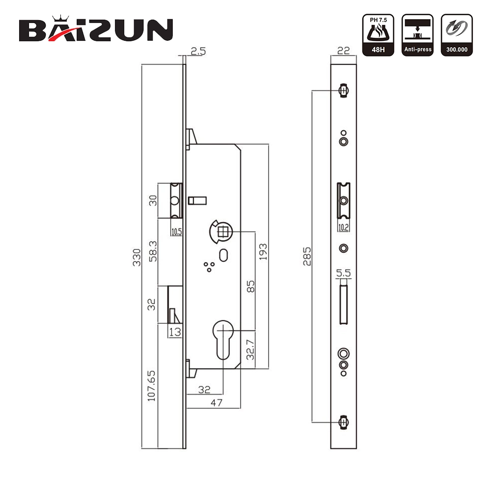 Wooden Door Hardware 8532mm Black Narrow Mortise Sliding Door Window Lock