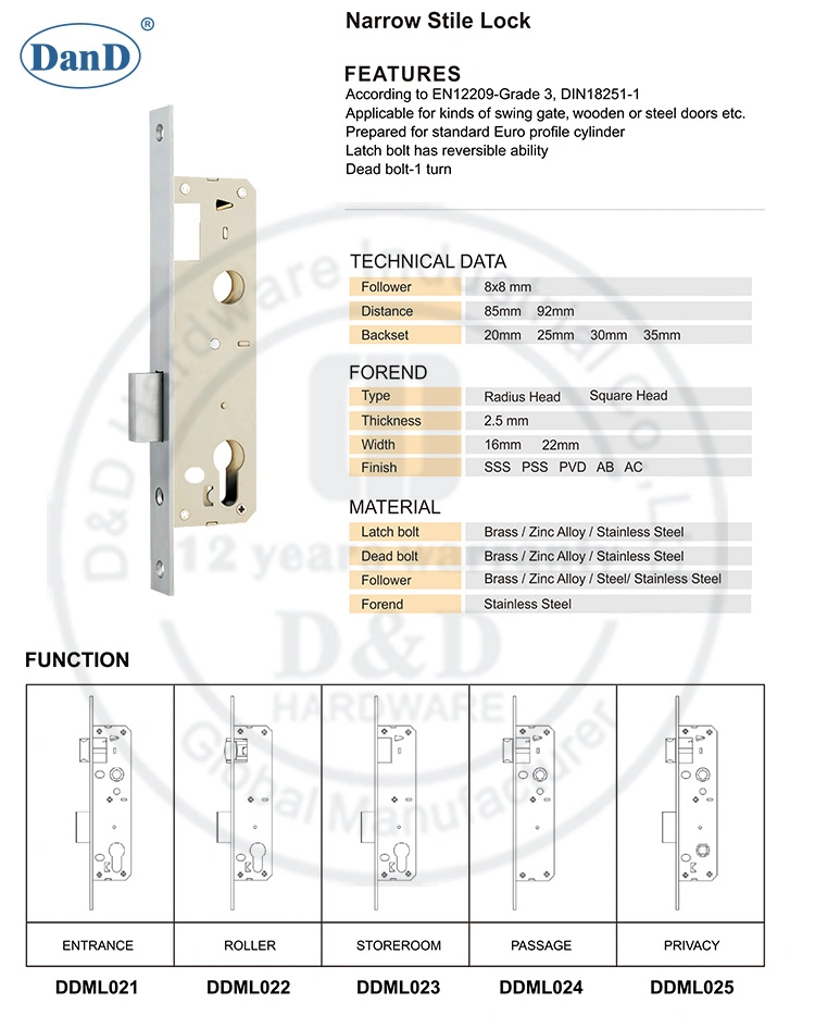 Euro Dead Bolt Safety Home Room Key Narrow Door Lock