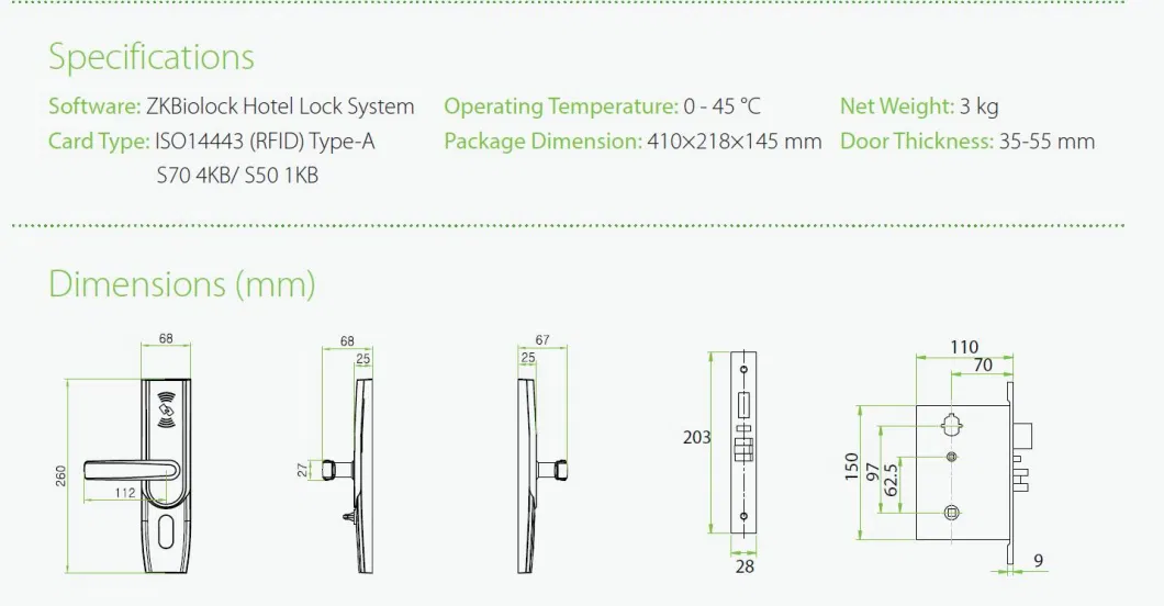 Lh5000 Smart RFID Hotel Lock in American Standard Mortise