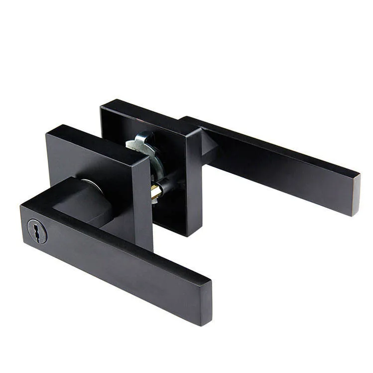 Black Square Lever Set Interior Security Bathroom Entrance Privacy Handle Lockset