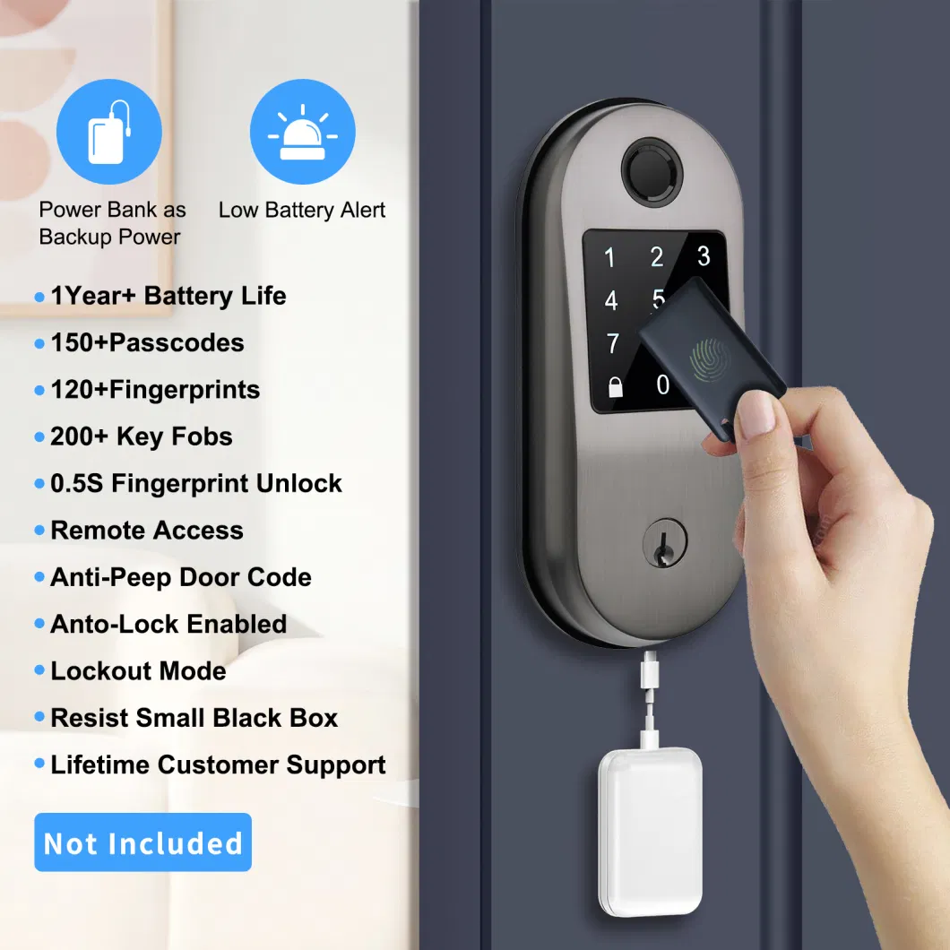 Keyless Entry Door Lock for Front Door, Electronic Door Lock with Biometric Fingerprint, APP, IC Cards, Auto Lock, Finger Print Lock on Door for Home, Apartment