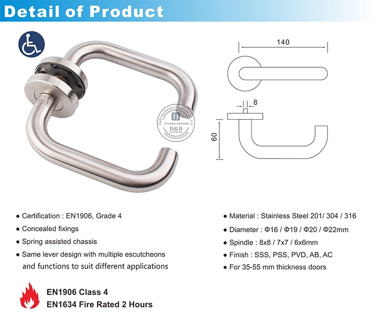 New Design SUS316 Front Door Furniture Accessories Support Lug Tube Handle